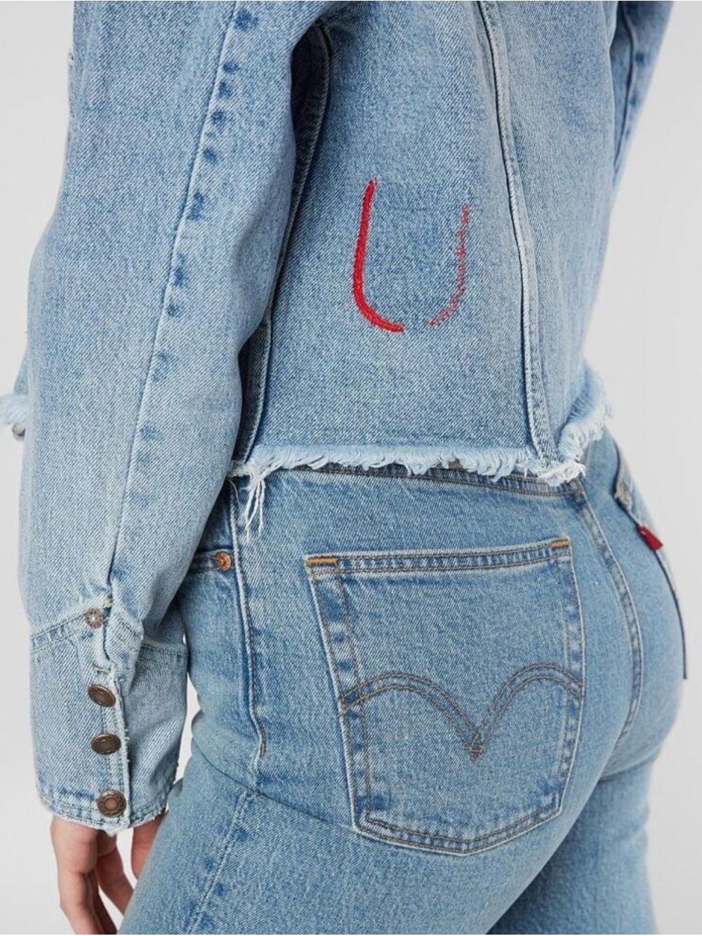 Free People-Light Wash Distressed Denim Jacket - Chic Cropped Style - Picture 6 of 16